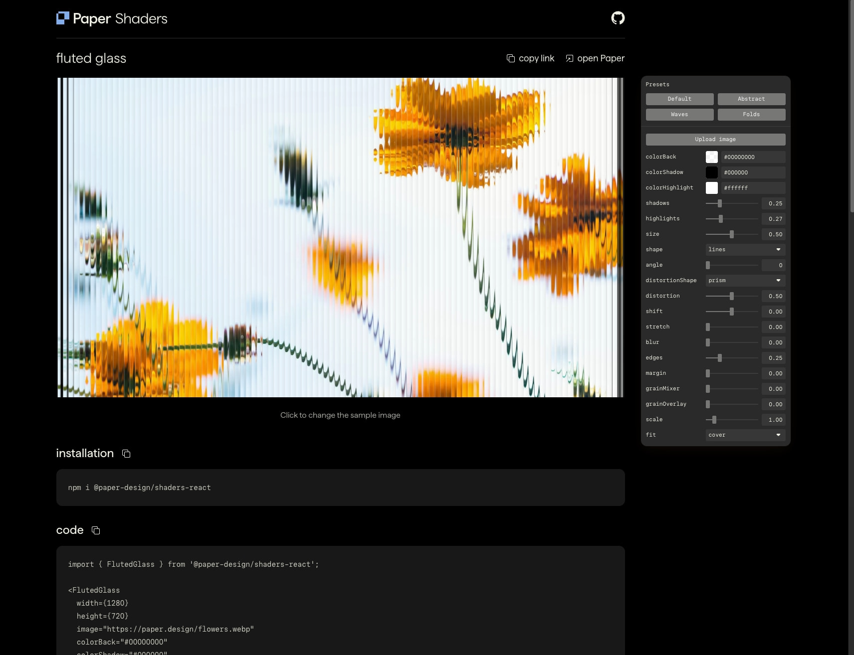 Fluted Glass Filter • Paper captured website design