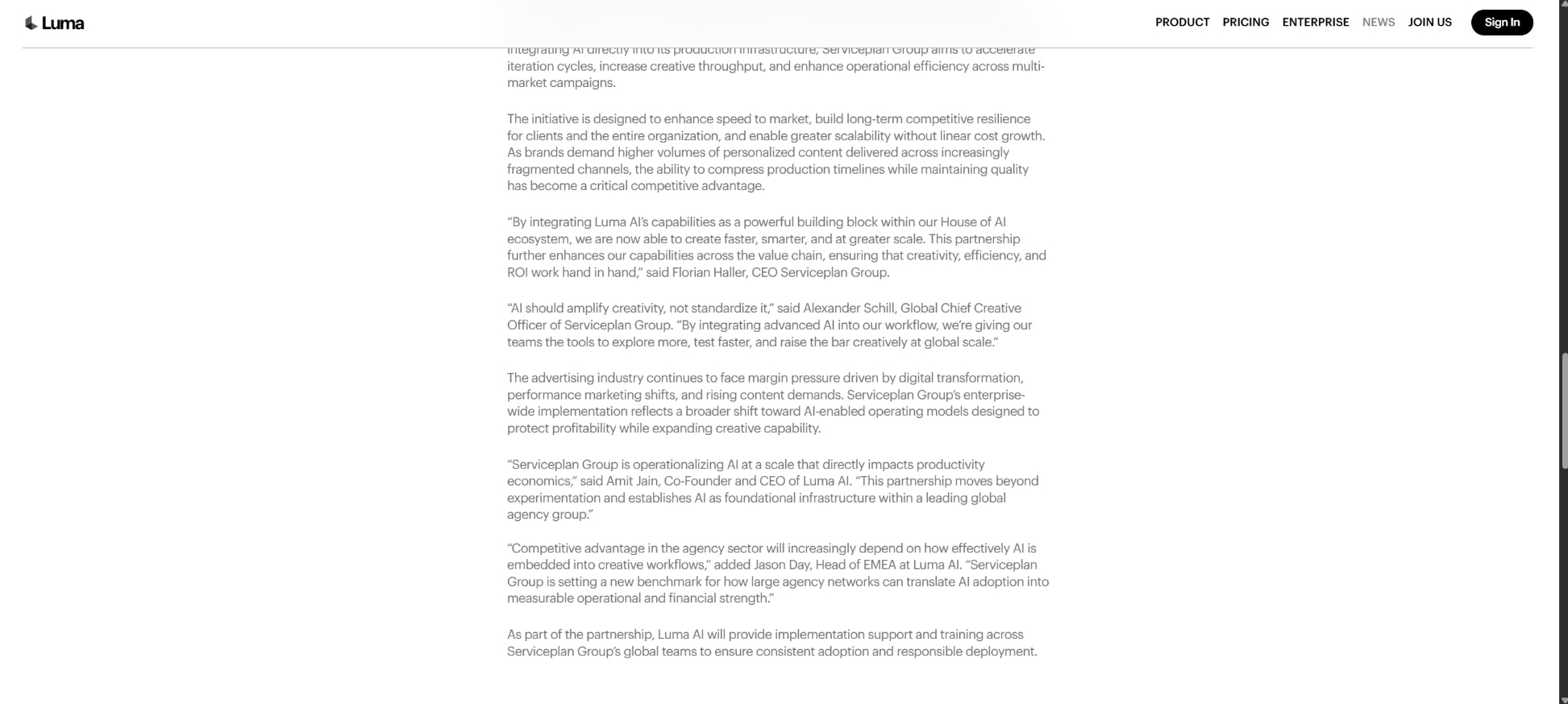 Luma AI To Open Riyadh Office To Accelerate Humain Create And Partner With Publicis Groupe | Luma captured website design