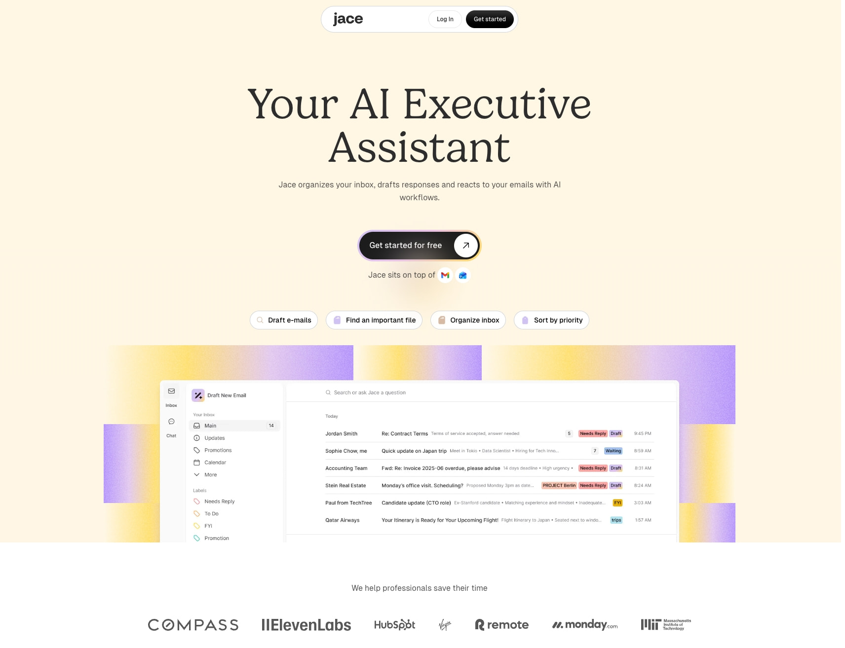Jace AI | Your AI Executive Assistant captured website design