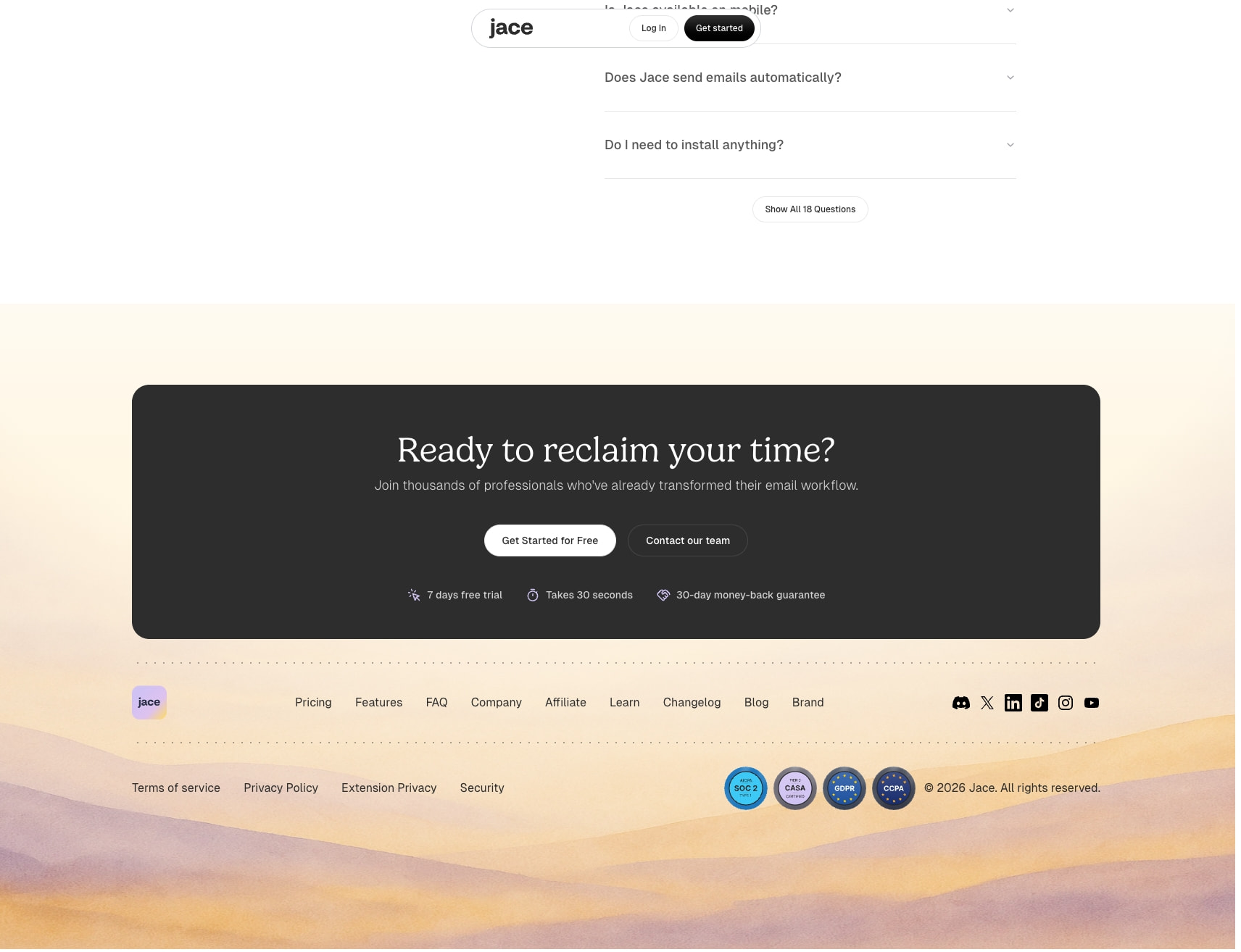 Jace AI | Your AI Executive Assistant captured website design