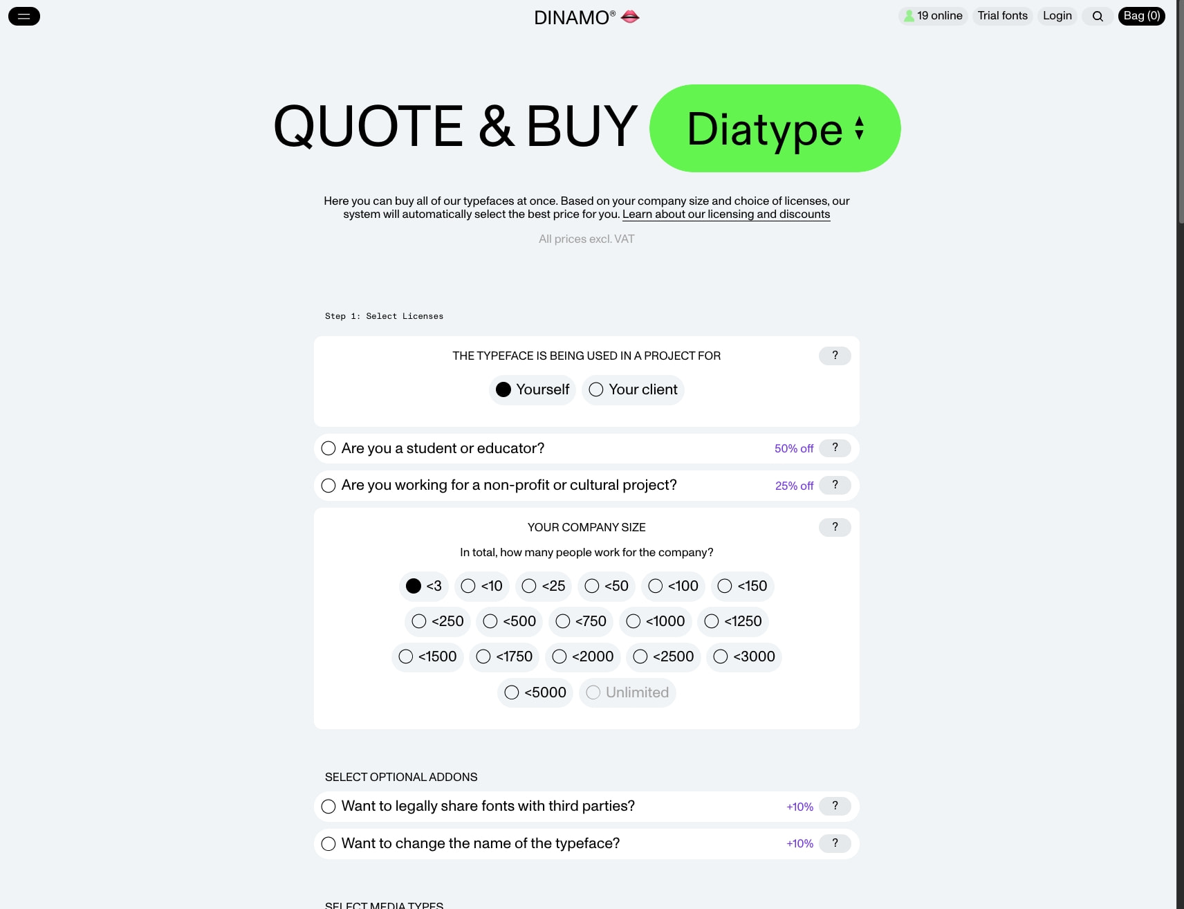 Dinamo Typefaces captured website design