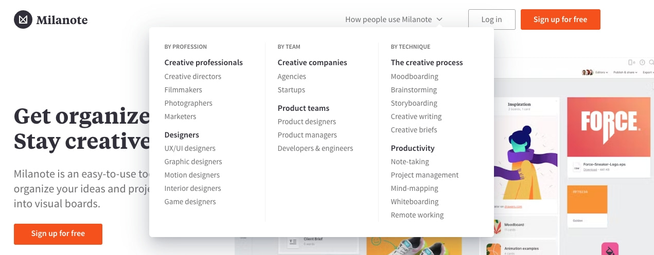 Milanote - the tool for organizing creative projects captured website design