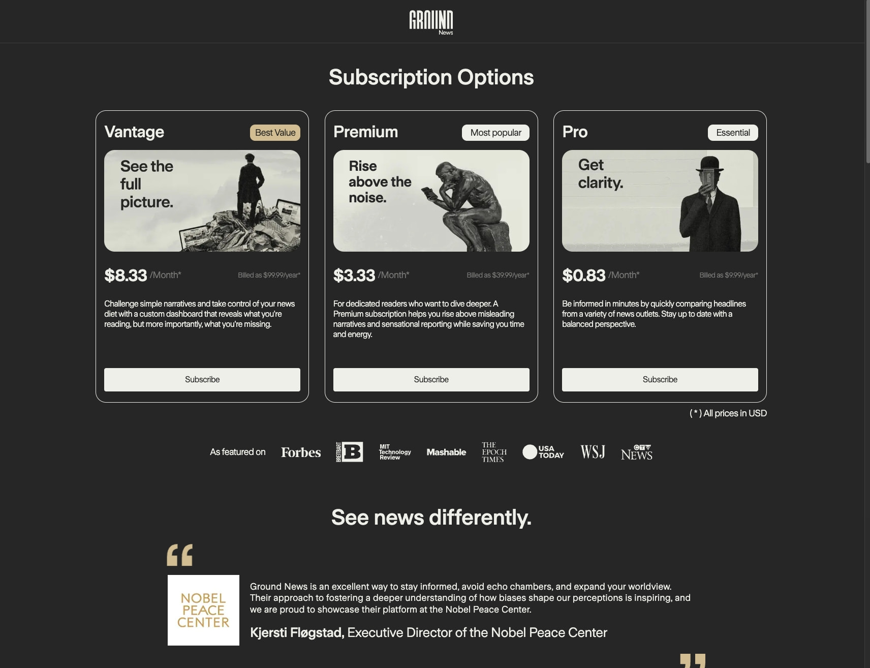 ground.news/subscribe captured website design