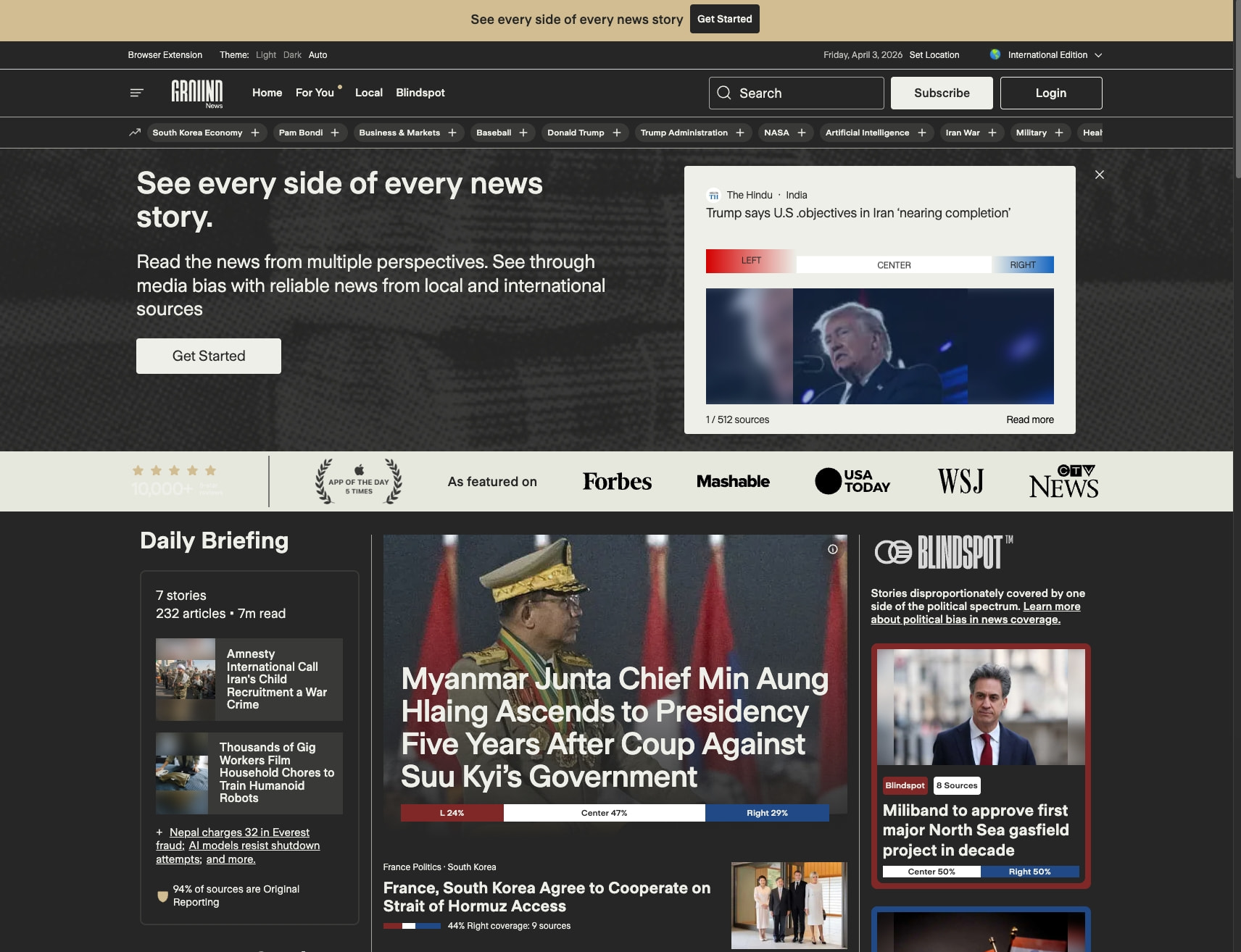 Ground News captured website design