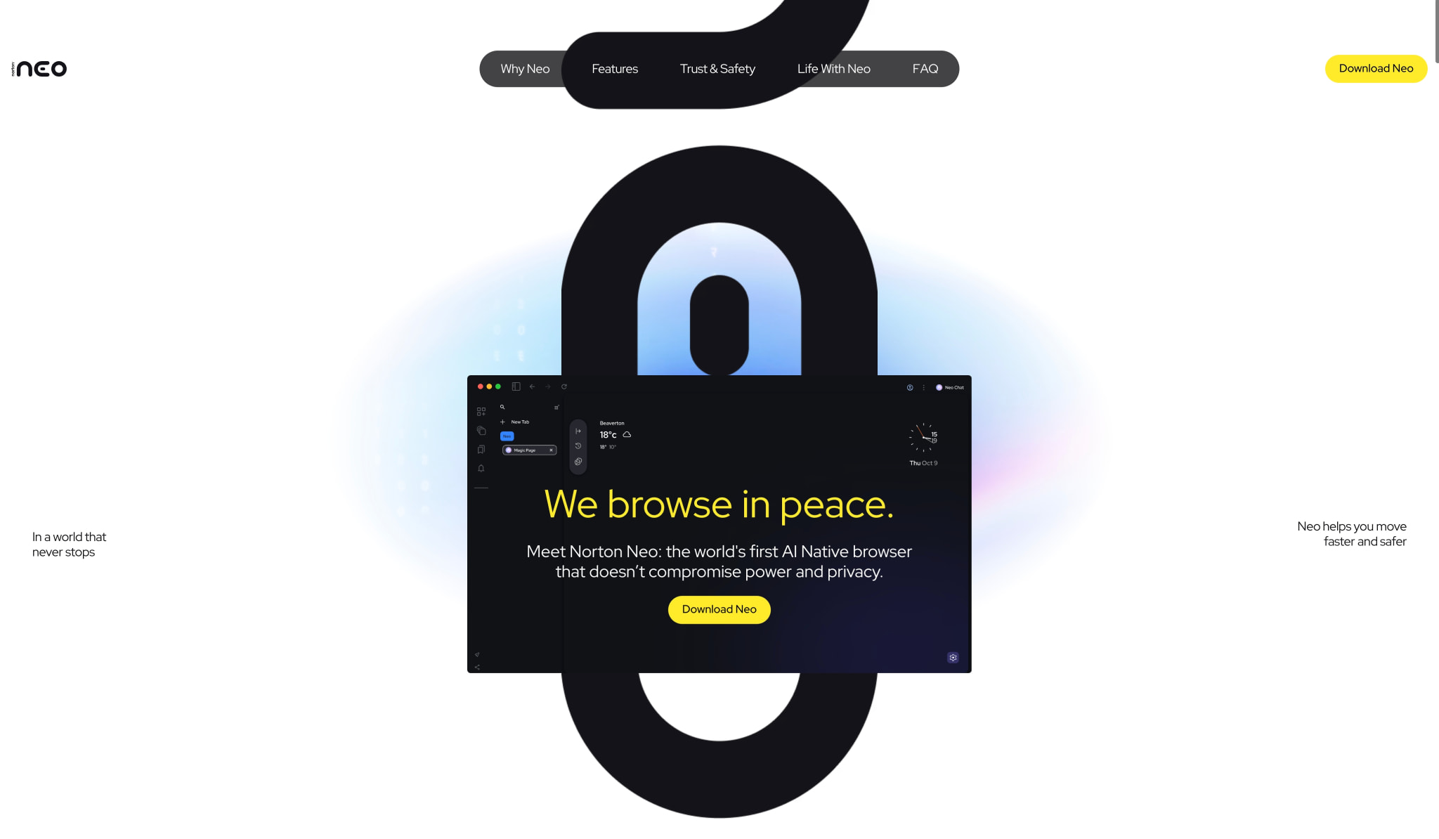 Official Norton Neo AI Browser captured website design