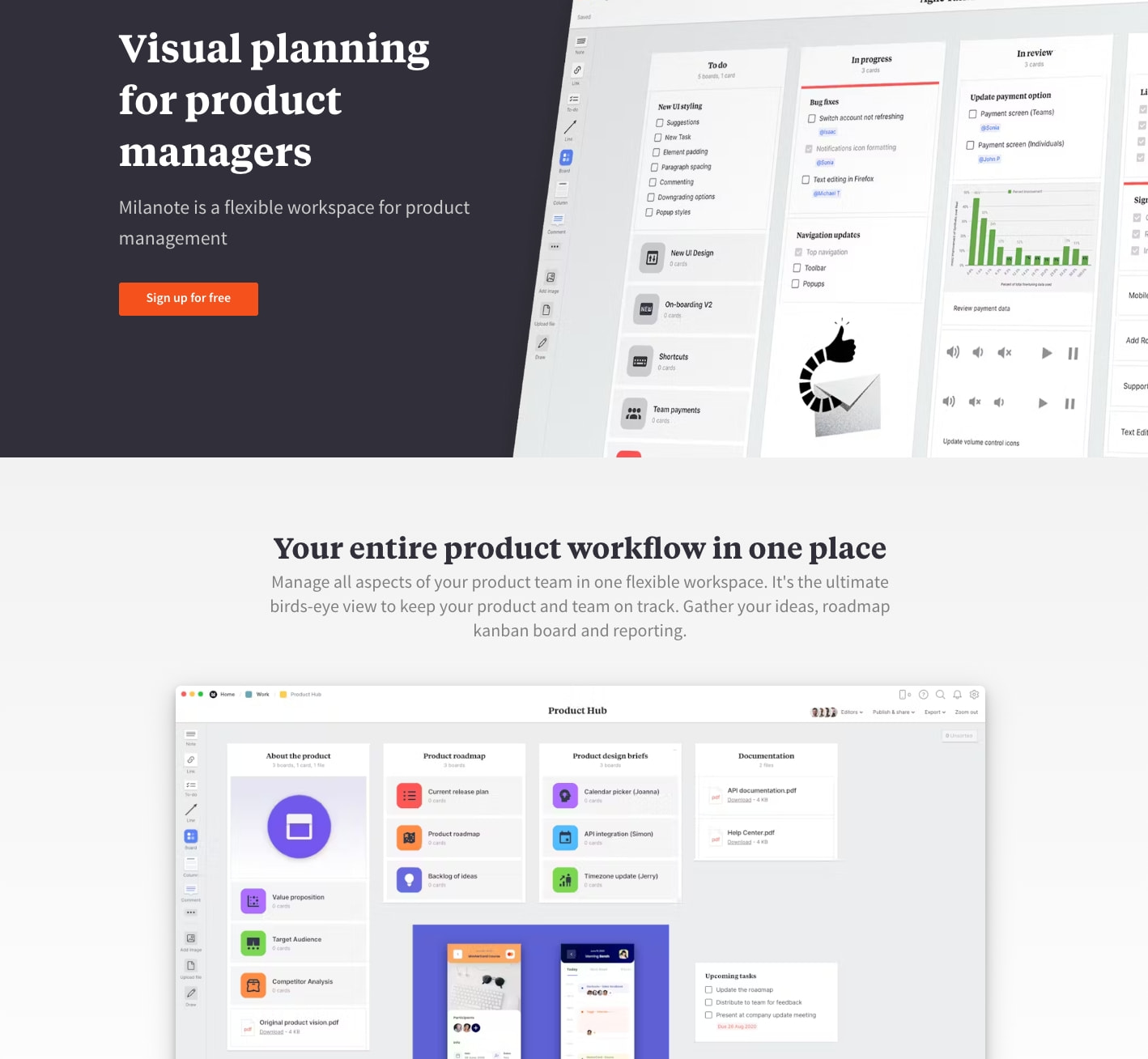 Visual App For Product Managers - Milanote captured website design