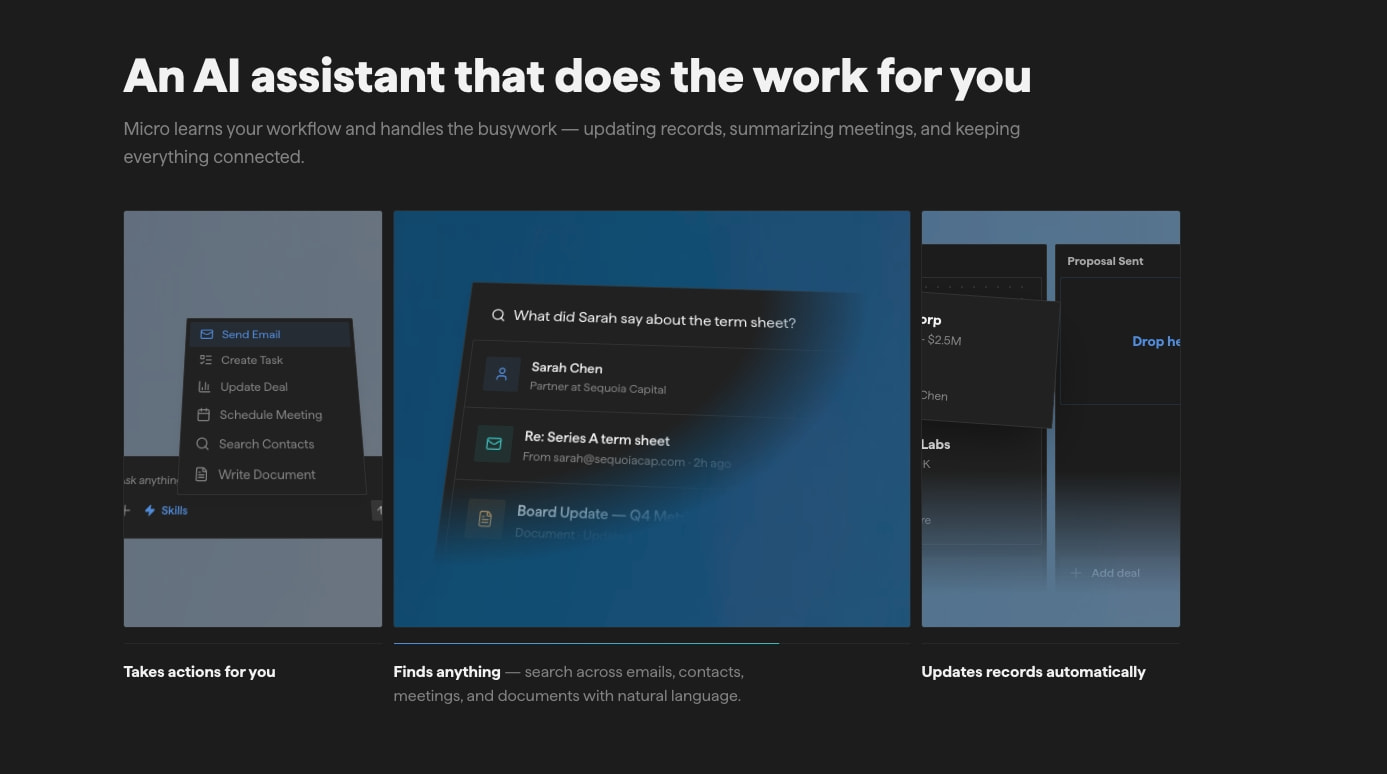 Micro — One place for email, CRM, meetings, tasks, and AI captured website design