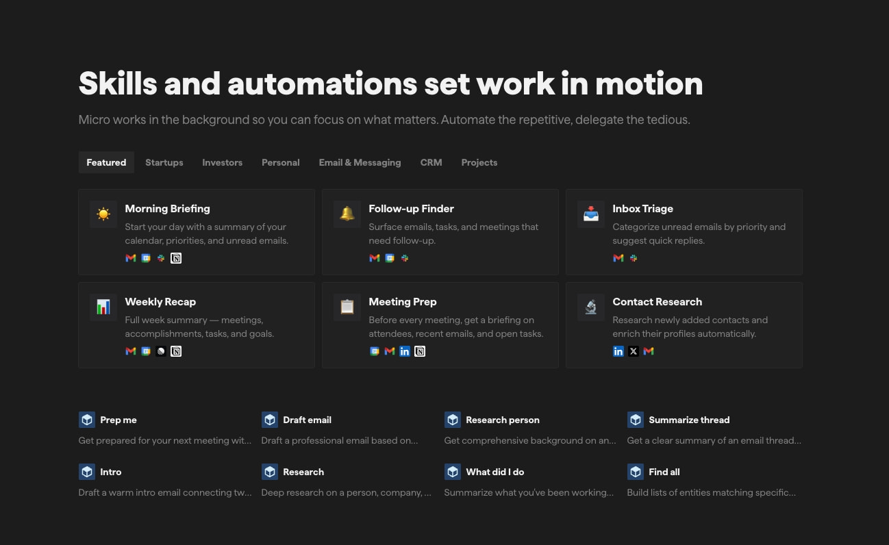 Micro — One place for email, CRM, meetings, tasks, and AI captured website design
