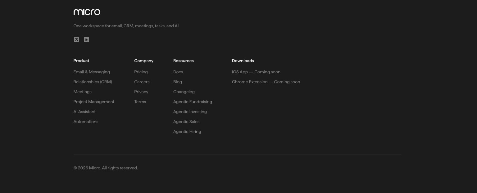 Micro — One place for email, CRM, meetings, tasks, and AI captured website design