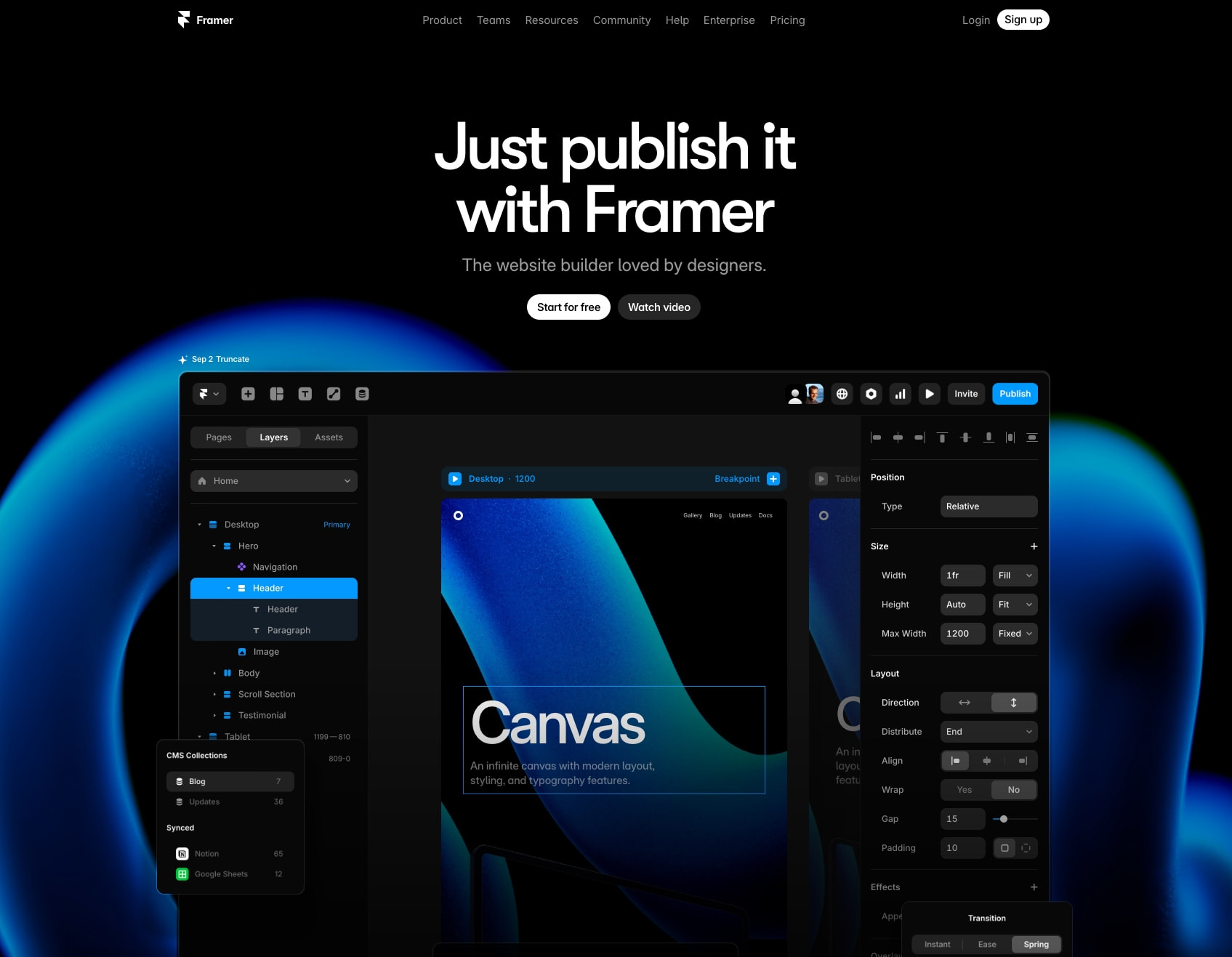 Framer: Create a professional website, free. No code website builder loved by designers. captured website design