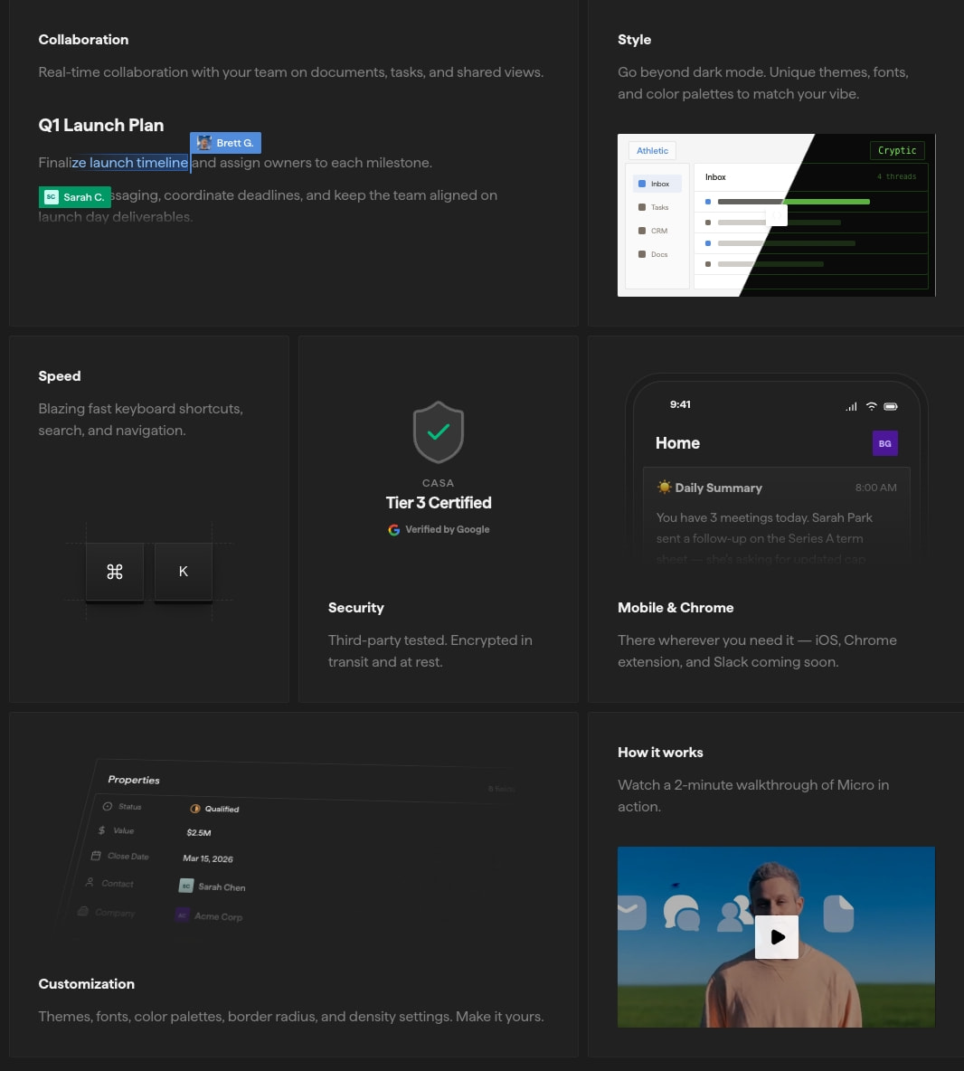 Micro — One place for email, CRM, meetings, tasks, and AI captured website design