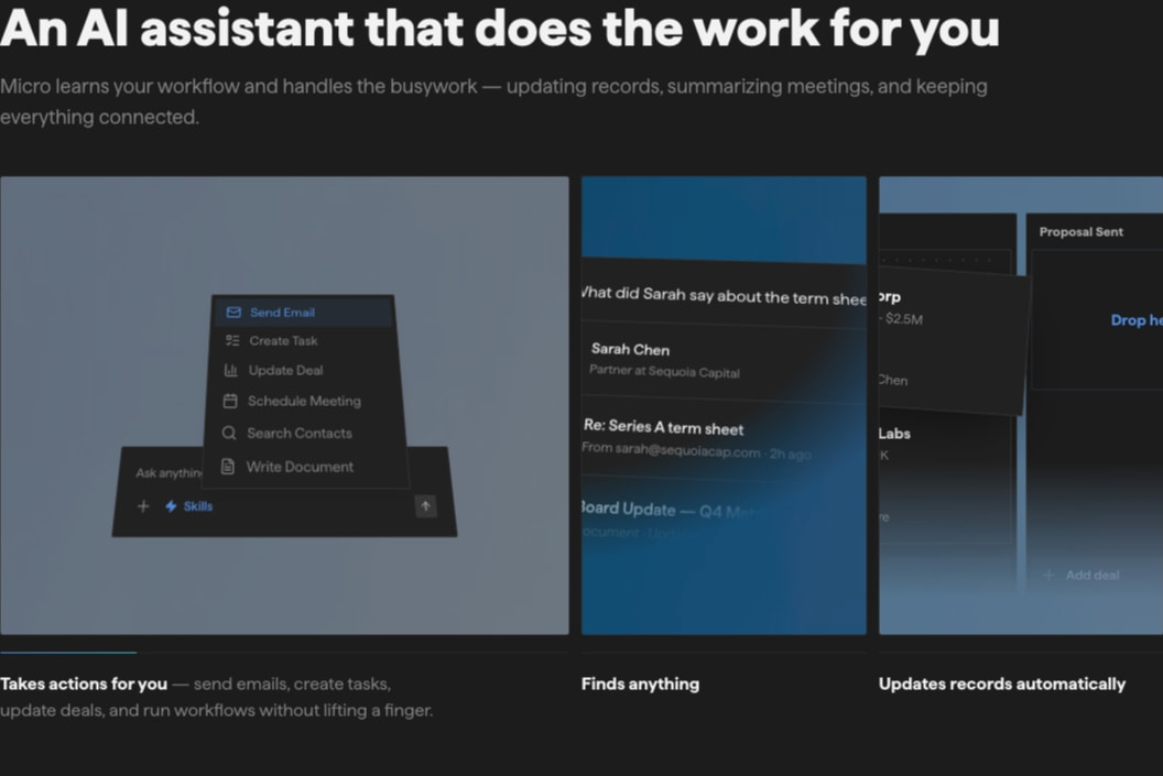Micro — One place for email, CRM, meetings, tasks, and AI captured website design