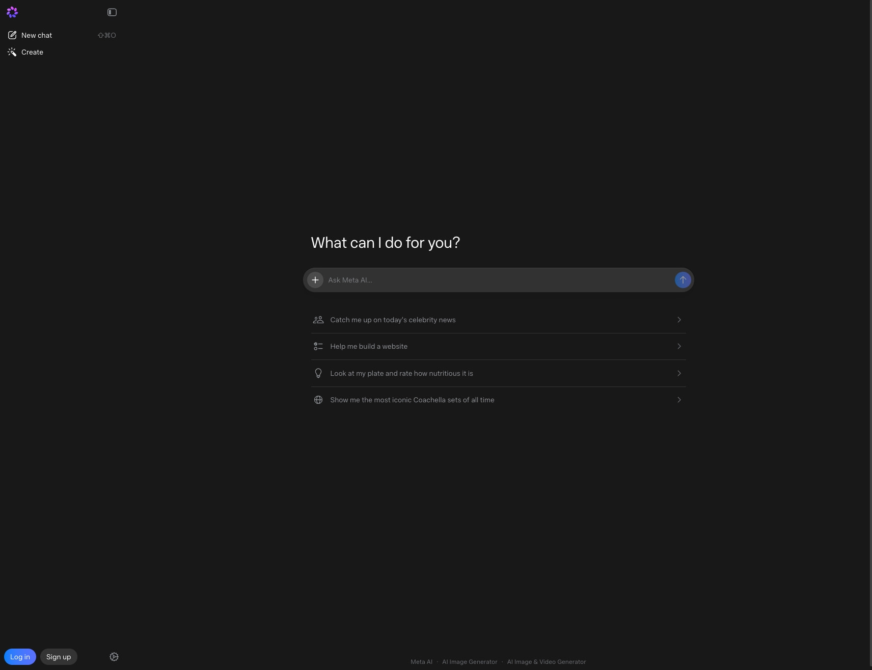 Meta AI captured website design
