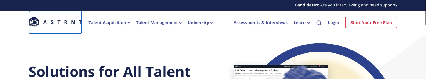 ASTRNT – Transforming Hiring and Admissions captured website design