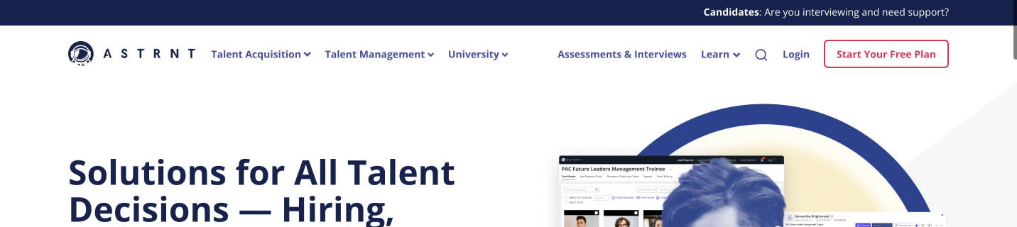 ASTRNT – Transforming Hiring and Admissions captured website design