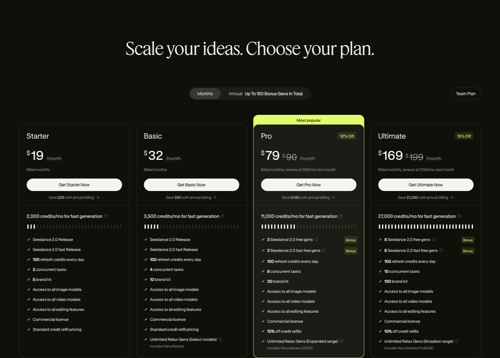 Lovart AI Pricing Plans 2026 | Free & Pro AI Design Agent captured website design