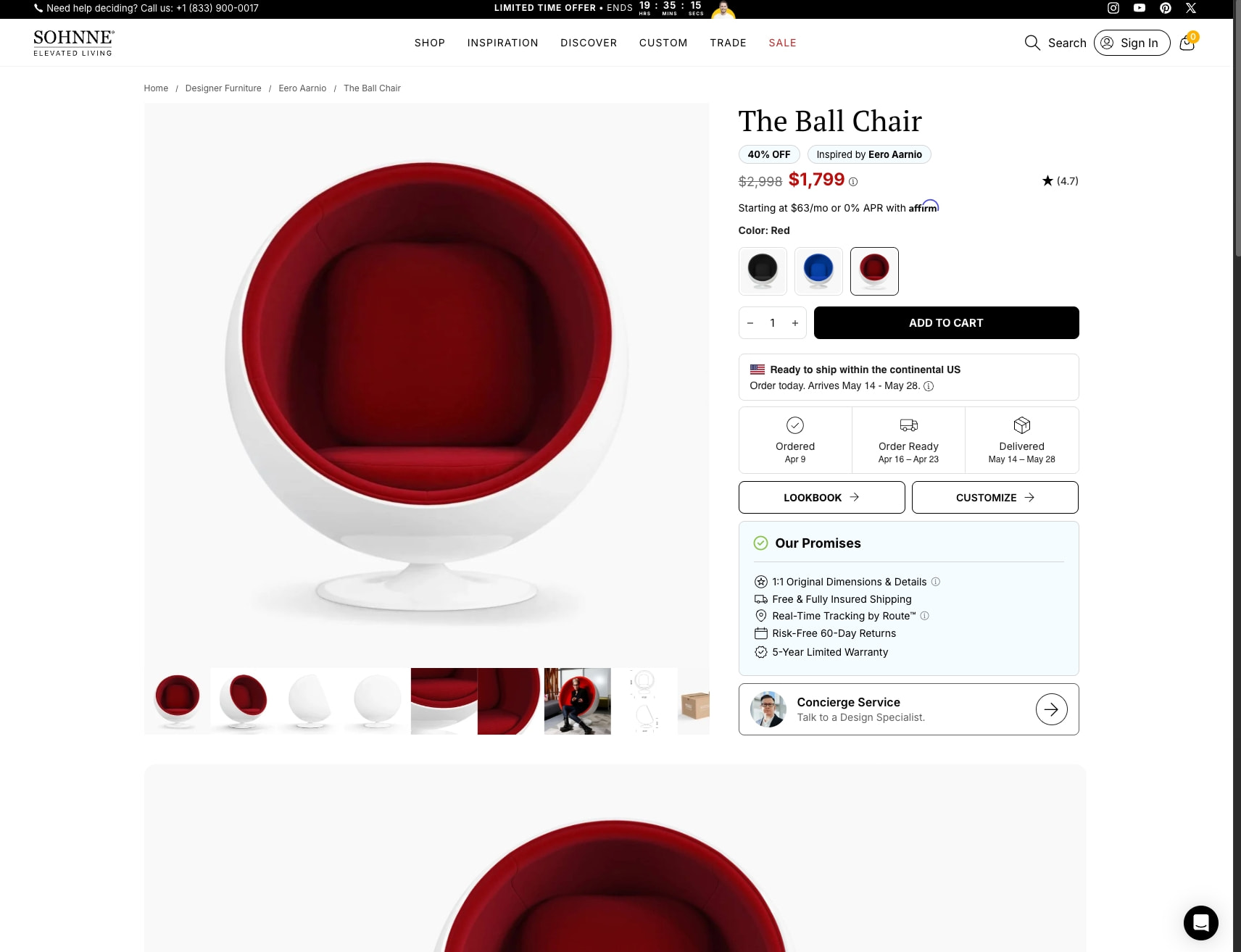 The Ball Chair | Sohnne® captured website design