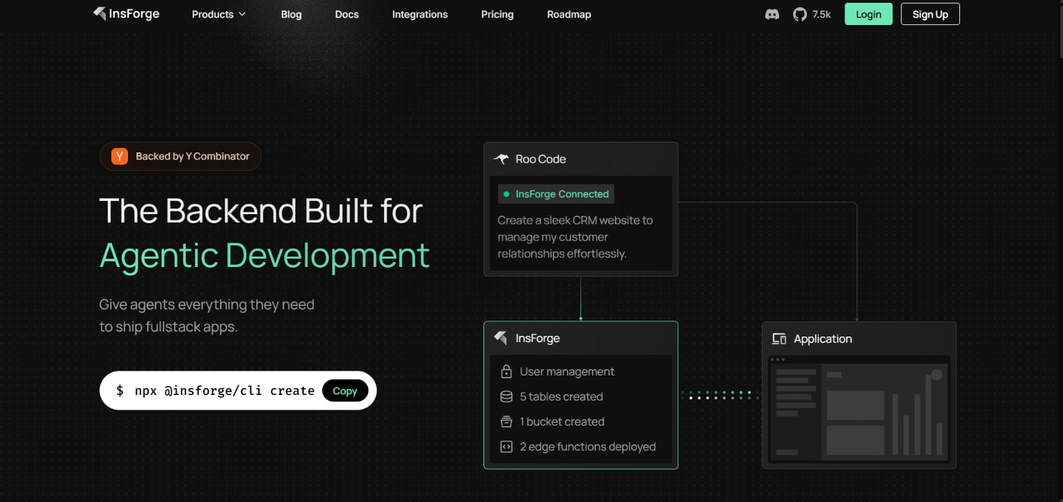 InsForge - Give agents everything they need to ship fullstack apps captured website design