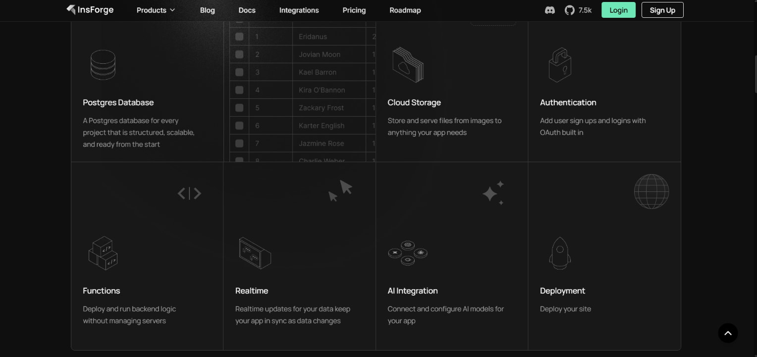 InsForge - Give agents everything they need to ship fullstack apps captured website design
