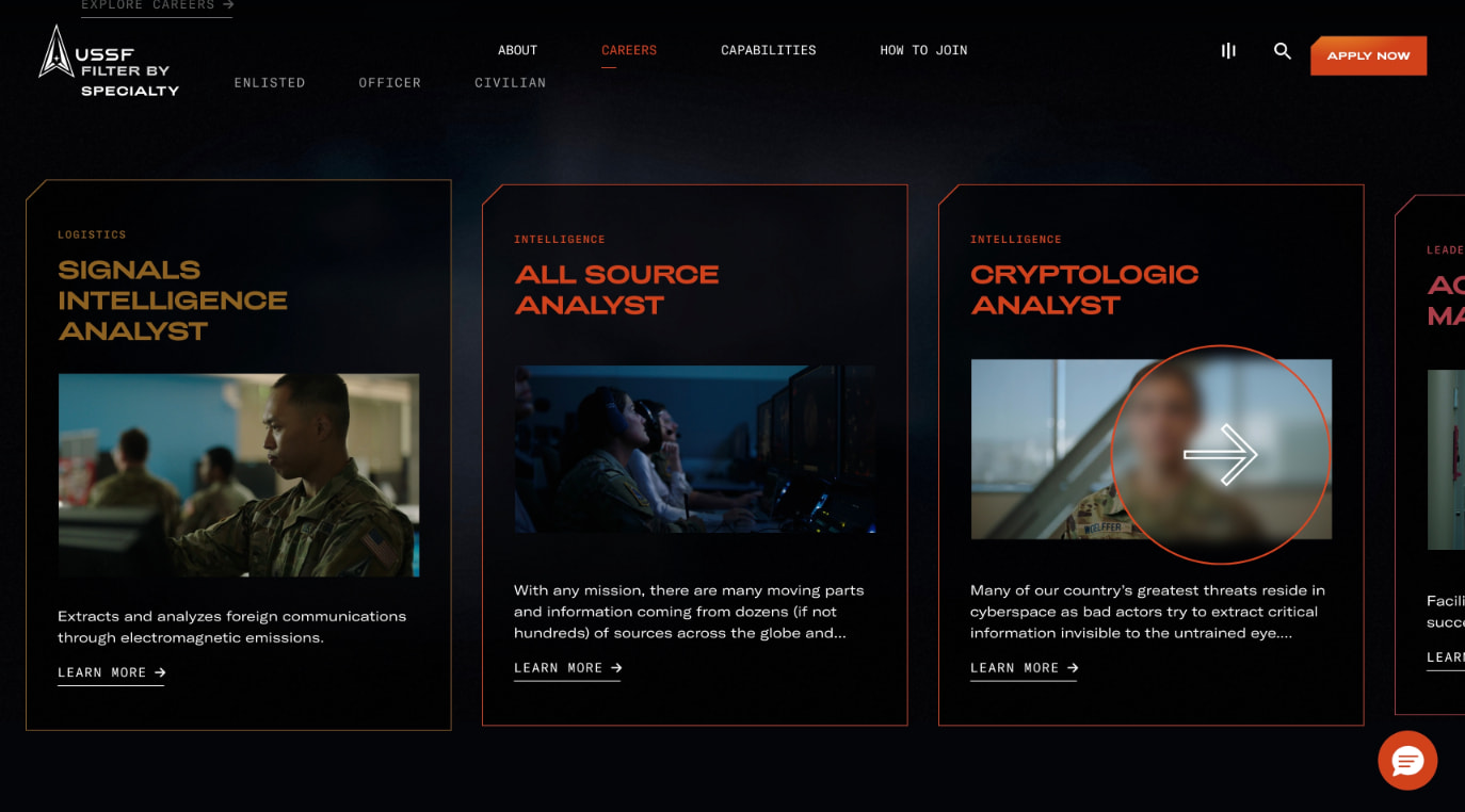 Discover Space Force Careers | U.S. Space Force captured website design
