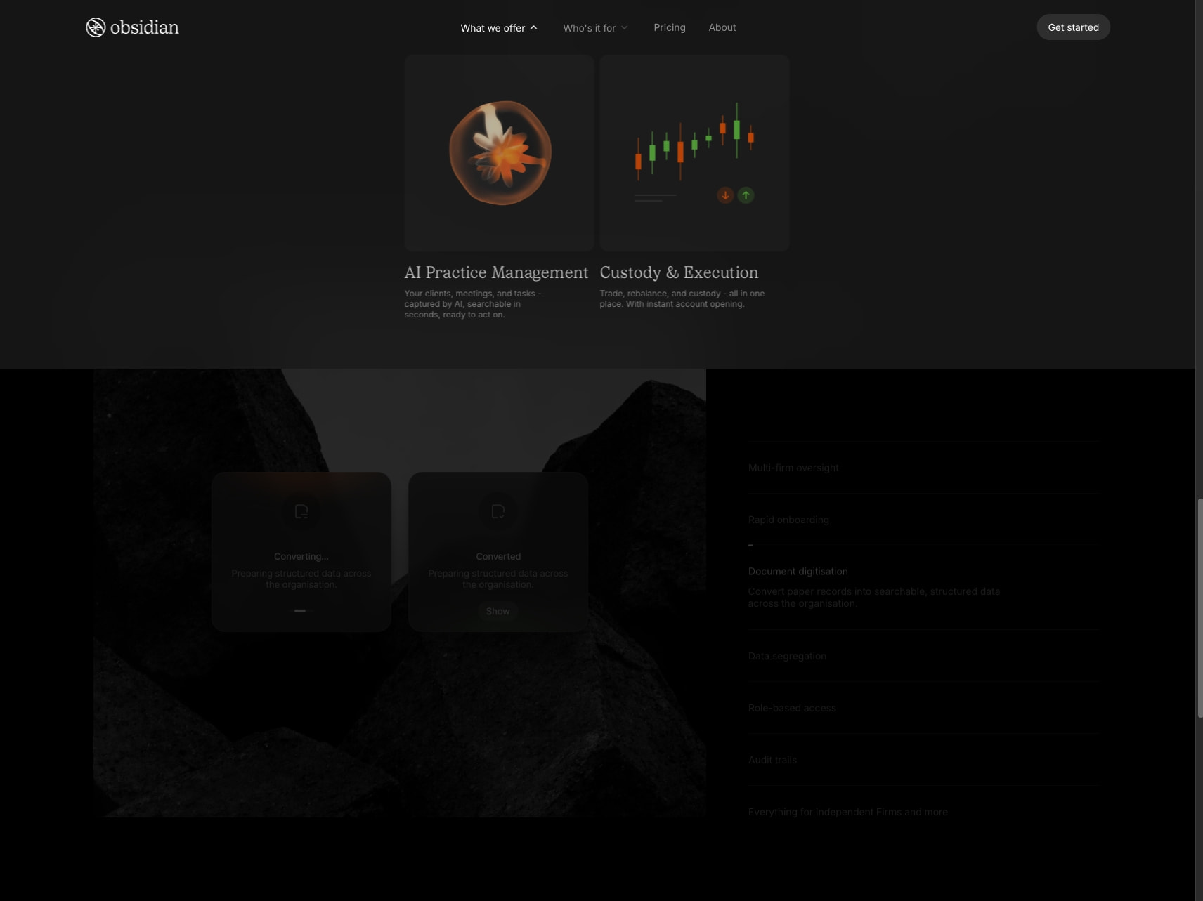 Obsidian captured website design