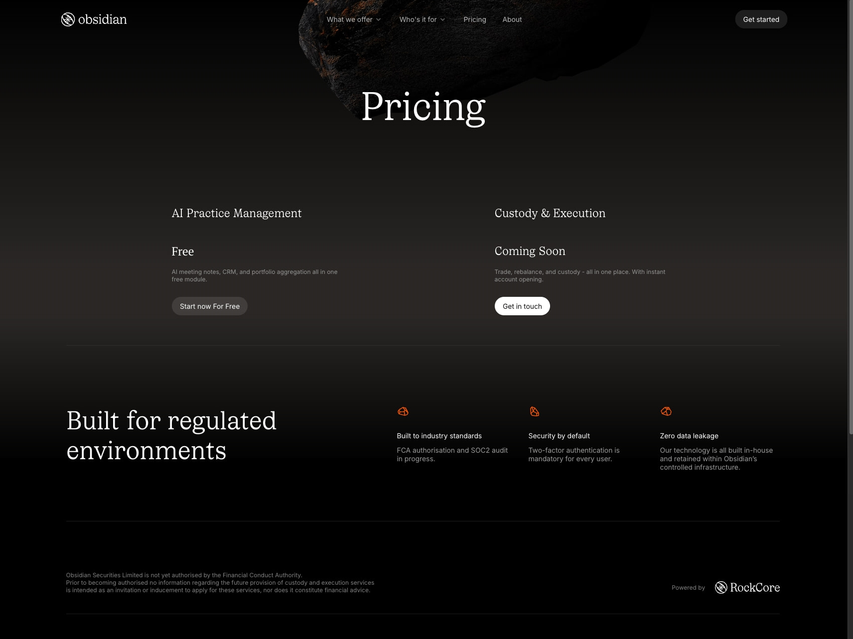 Obsidian captured website design