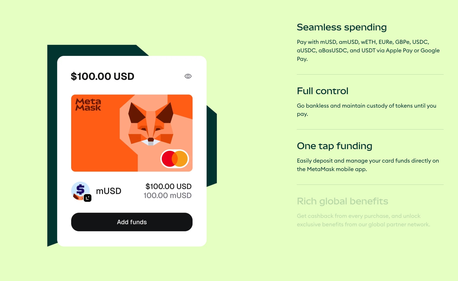 Spend crypto for everyday purchases with MetaMask Card, crypto card captured website design