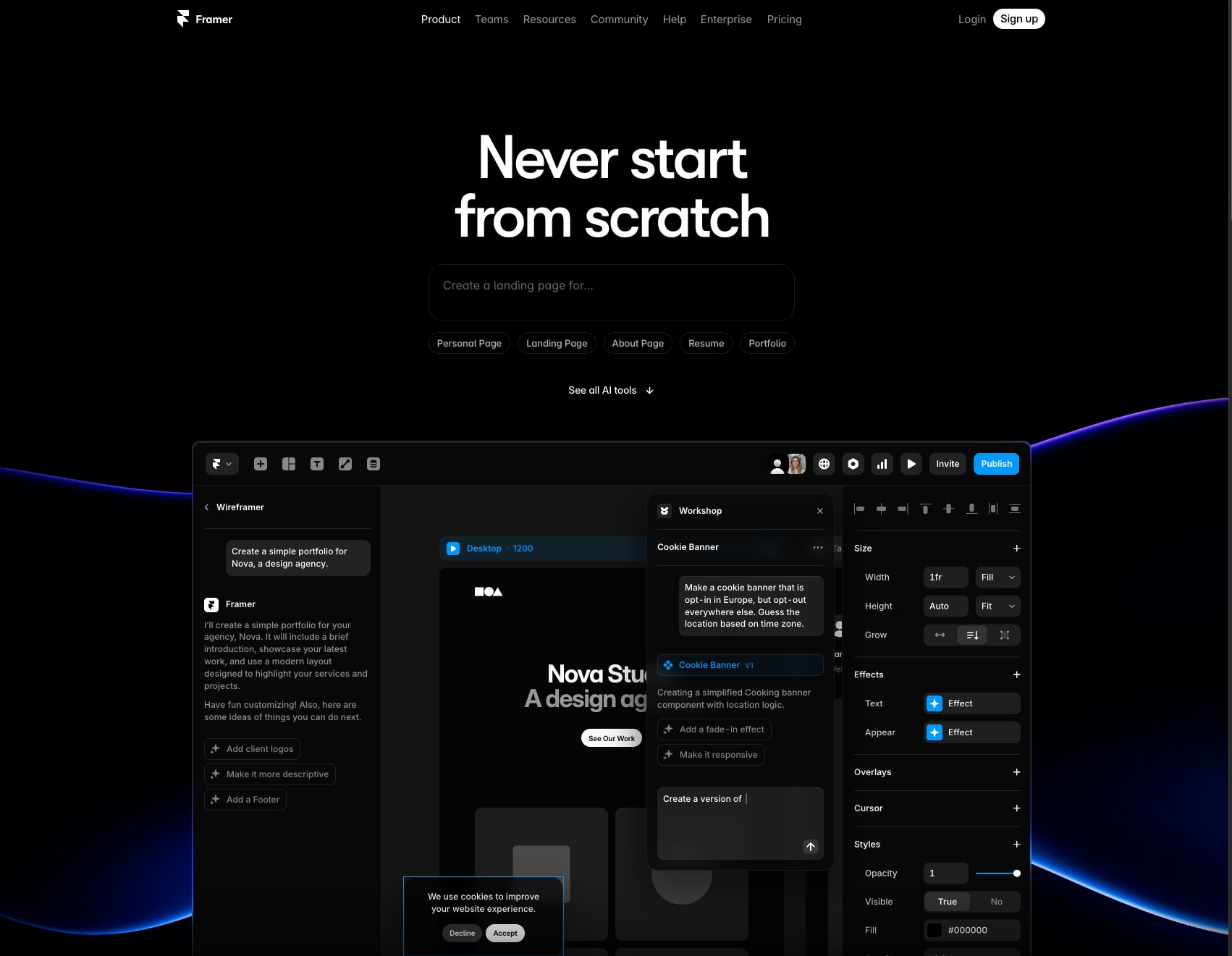 Web Design Tools in Framer captured website design