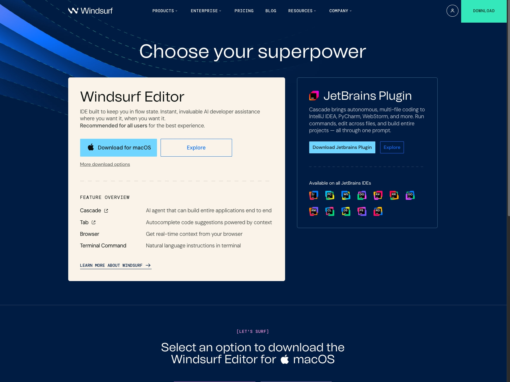 Download Windsurf Editor and Plugins | Windsurf captured website design