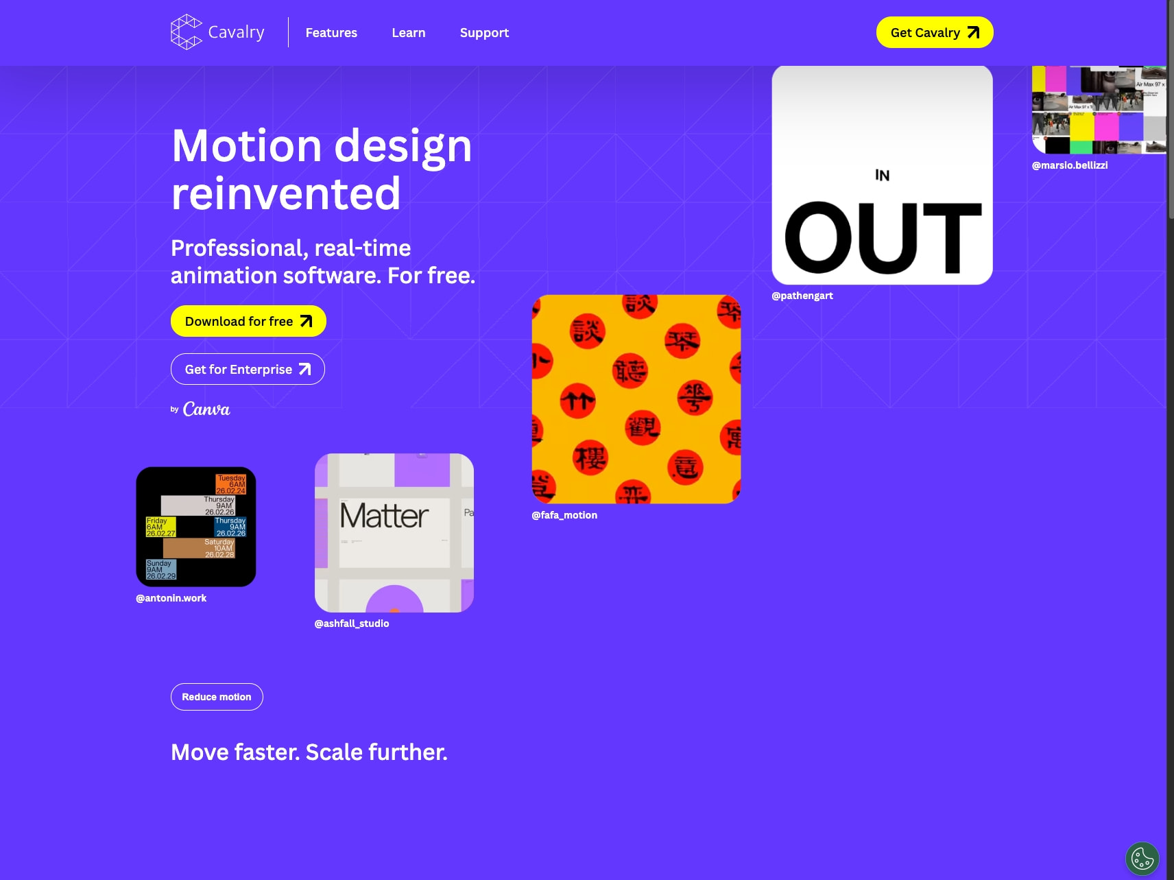 Free 2D animation & motion graphics software for Mac and Windows | Cavalry captured website design