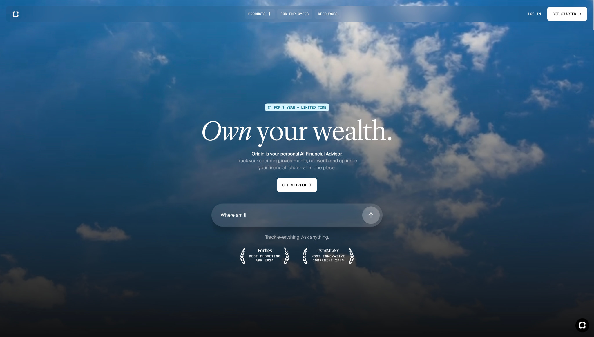 Origin Financial | All‑in‑One Financial Platform for Budgeting, Investing & AI Planning captured website design