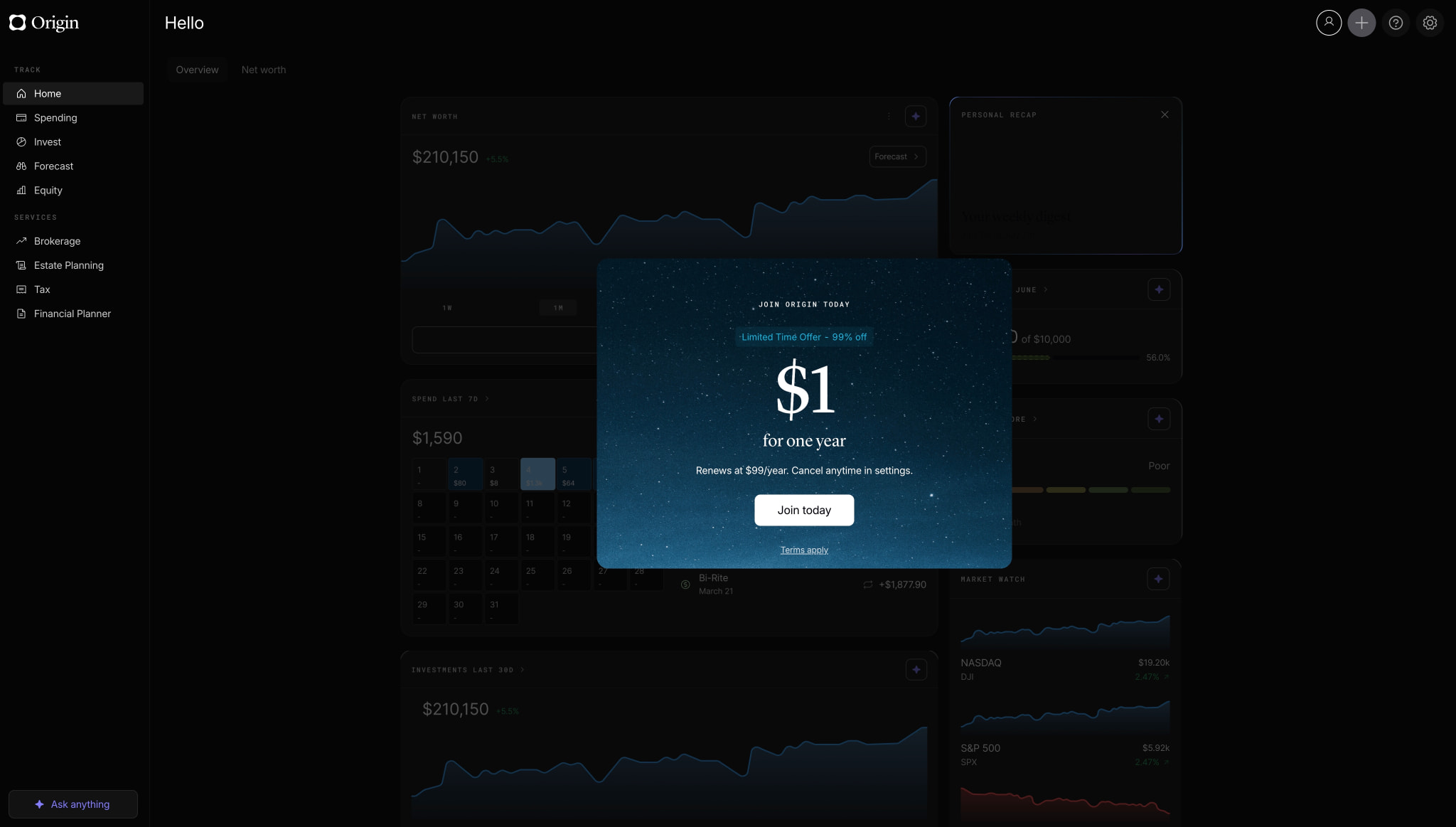 Origin Financial captured website design