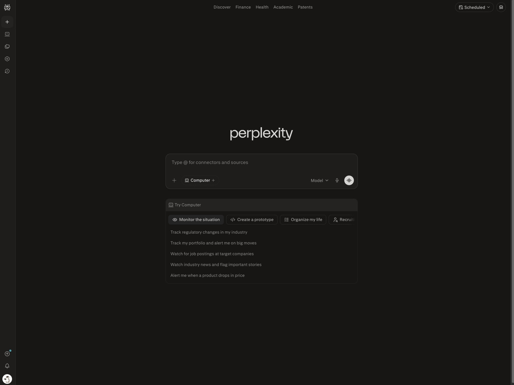 Perplexity captured website design
