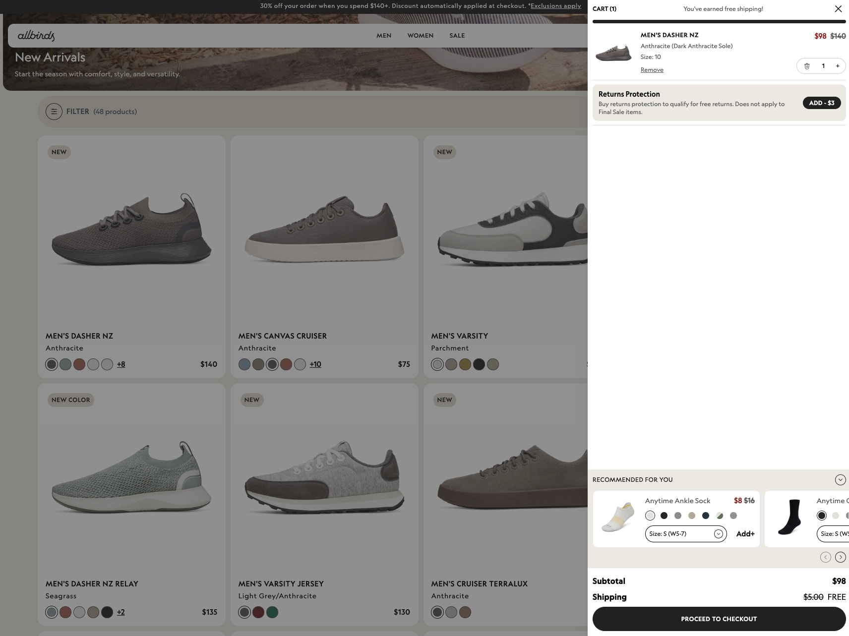 Allbirds New Arrivals, Men's Dashers, Loungers, Socks - FREE SHIPPING captured website design