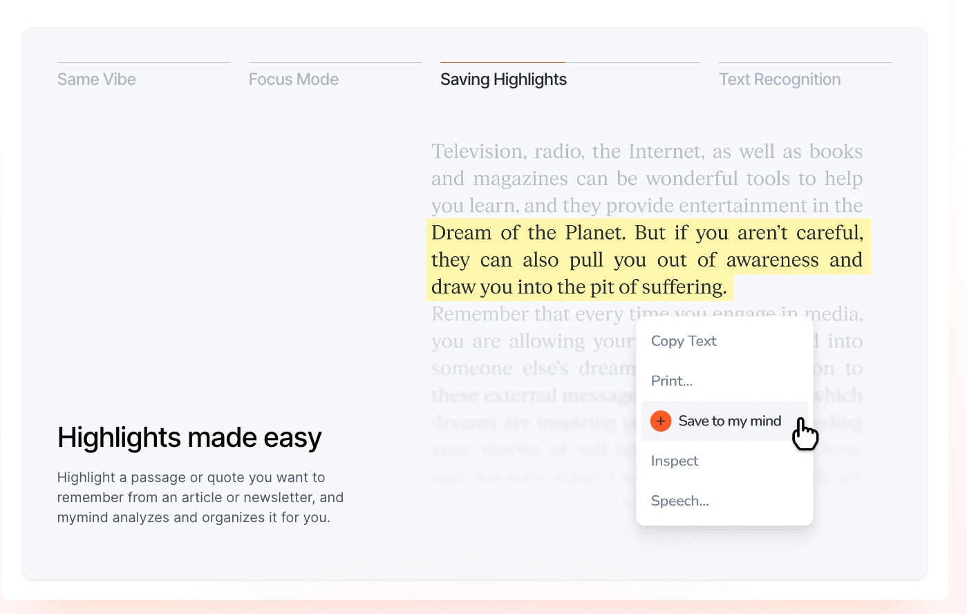 mymind is the extension for your mind. captured website design