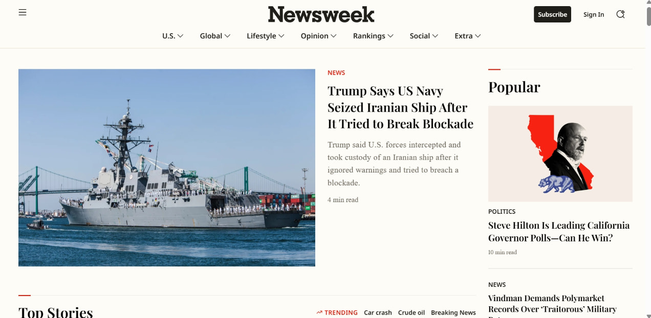 Newsweek - Latest Breaking News, US, World, Politics, Business, Tech and Videos. captured website design