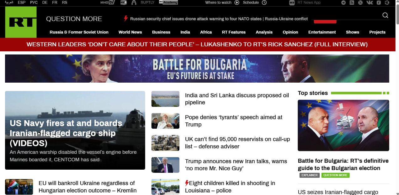 RT - Breaking News, Russia News, World News and Video captured website design