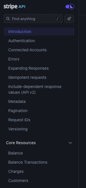 Stripe API Reference captured website design
