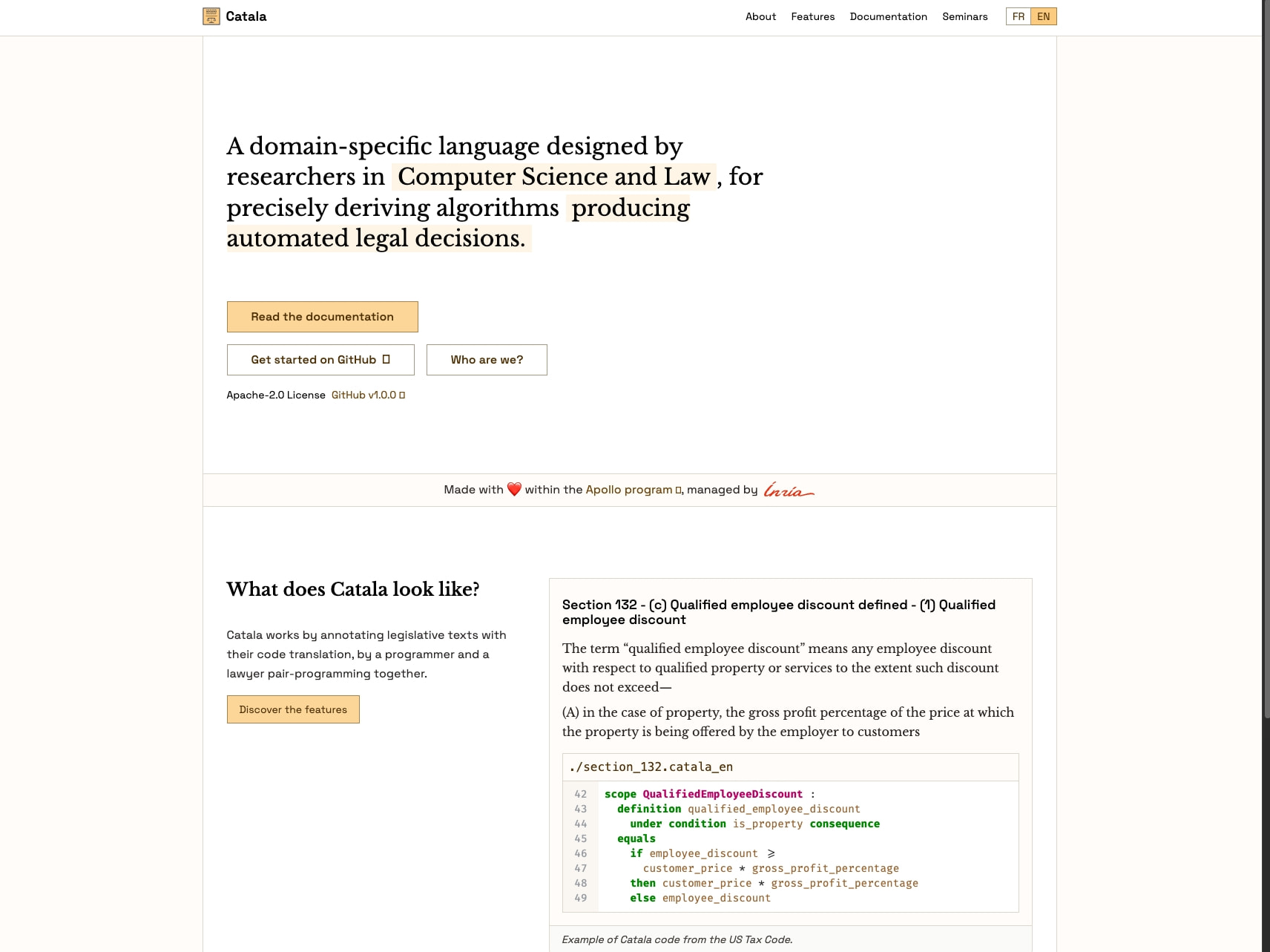 Catala - Law to Code captured website design