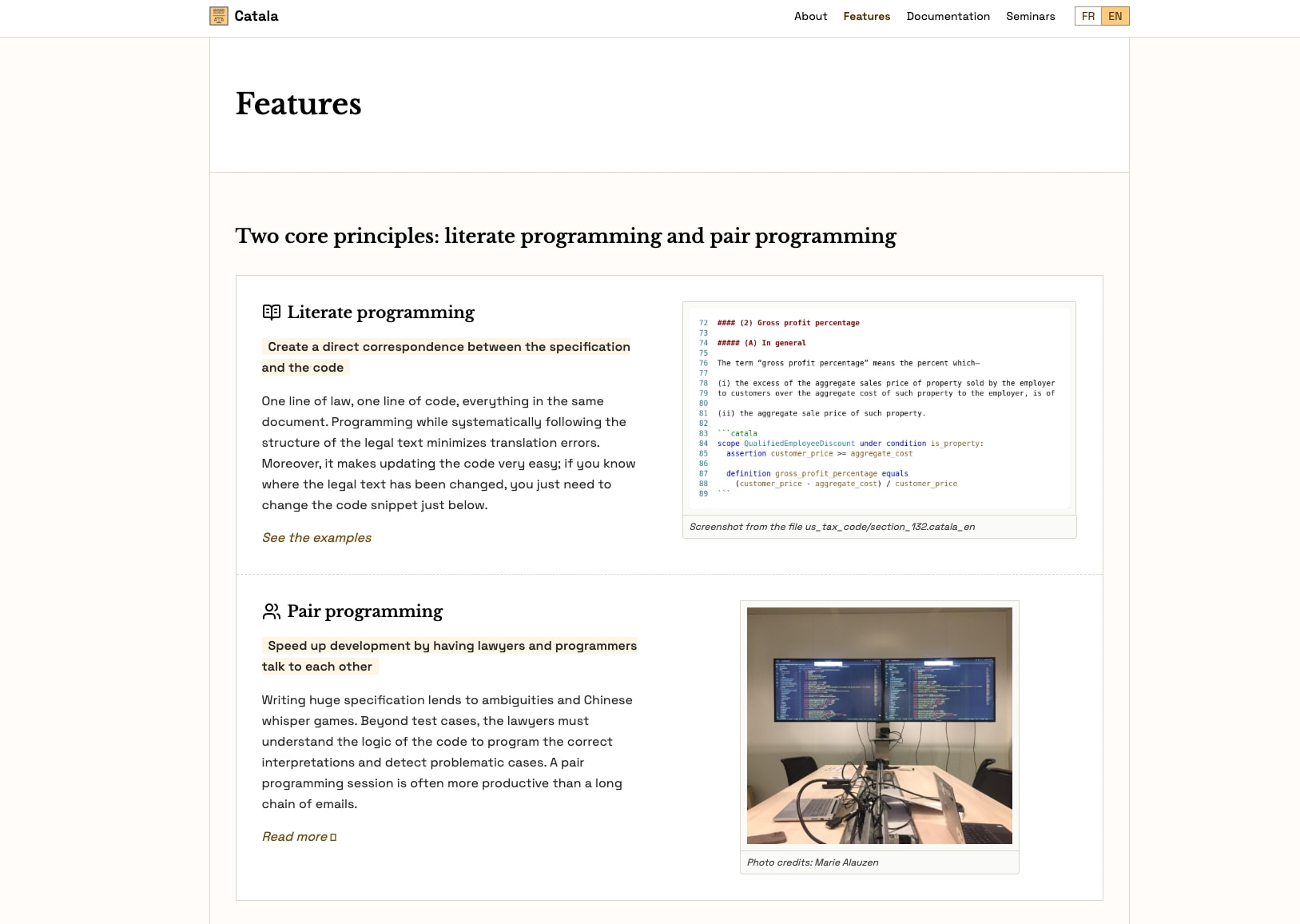Features - Catala captured website design