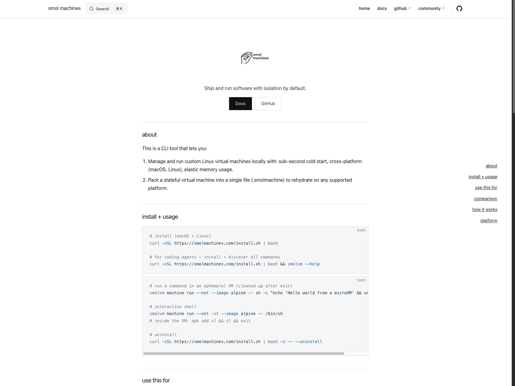smol machines captured website design