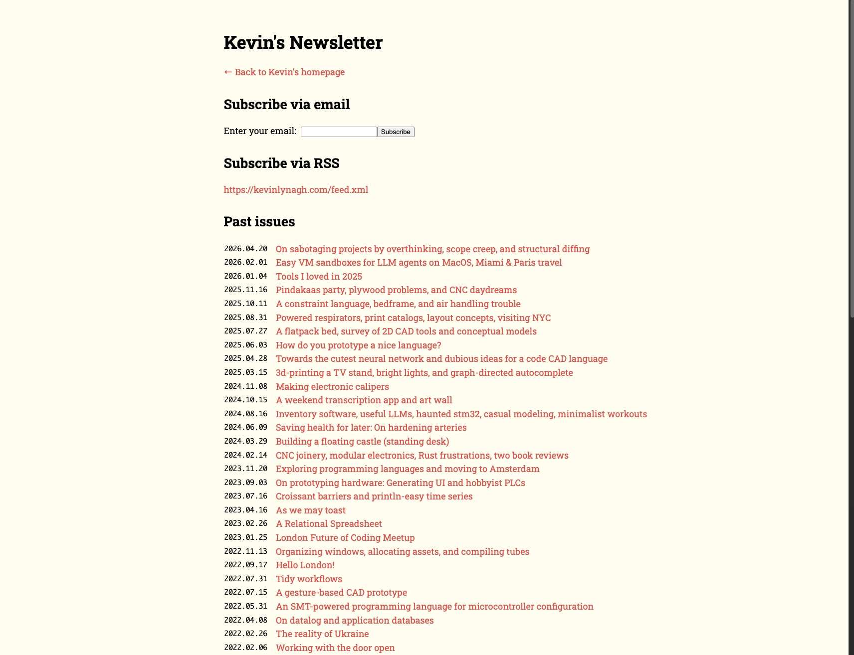 Kevin's Newsletter captured website design