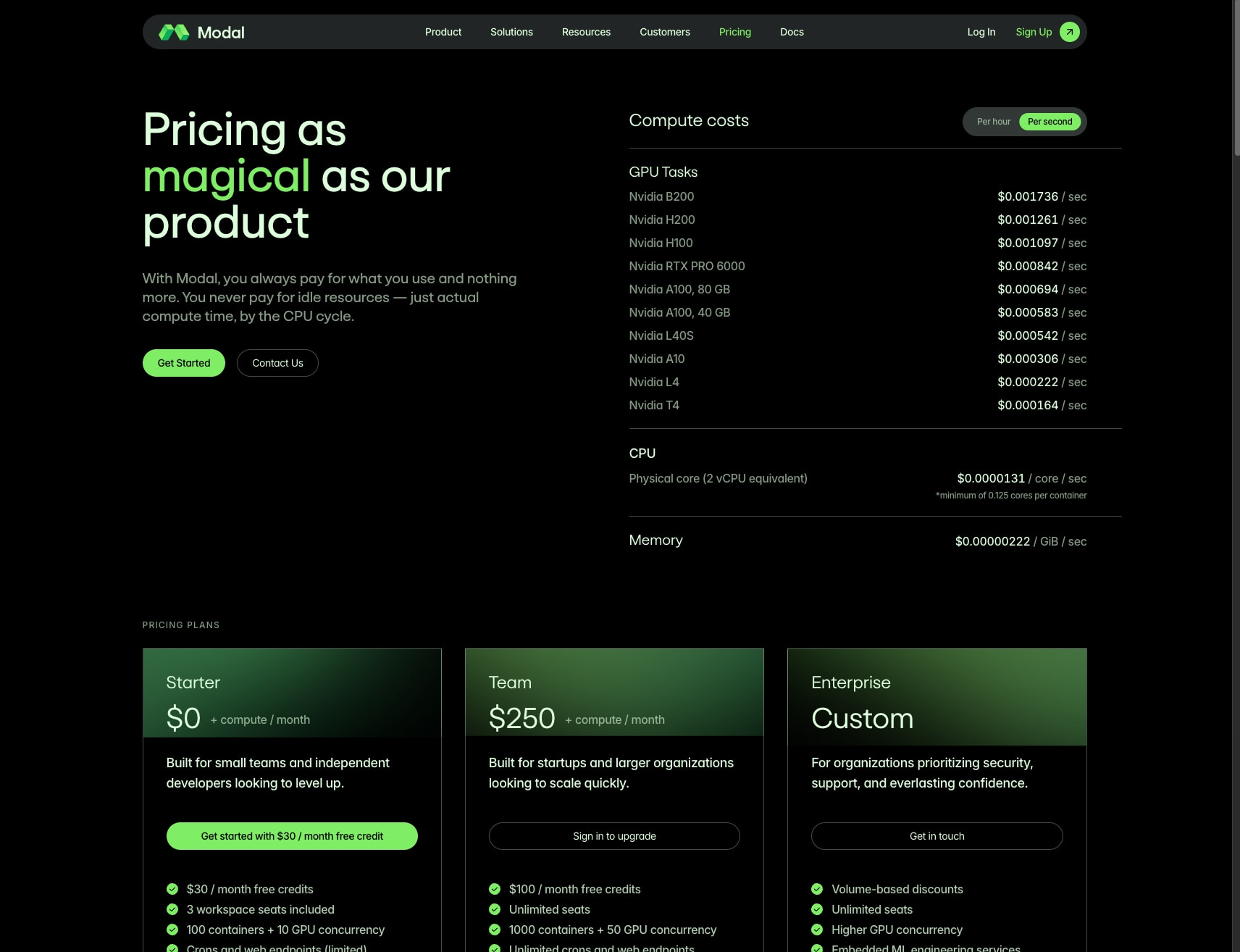 Plan Pricing | Modal captured website design