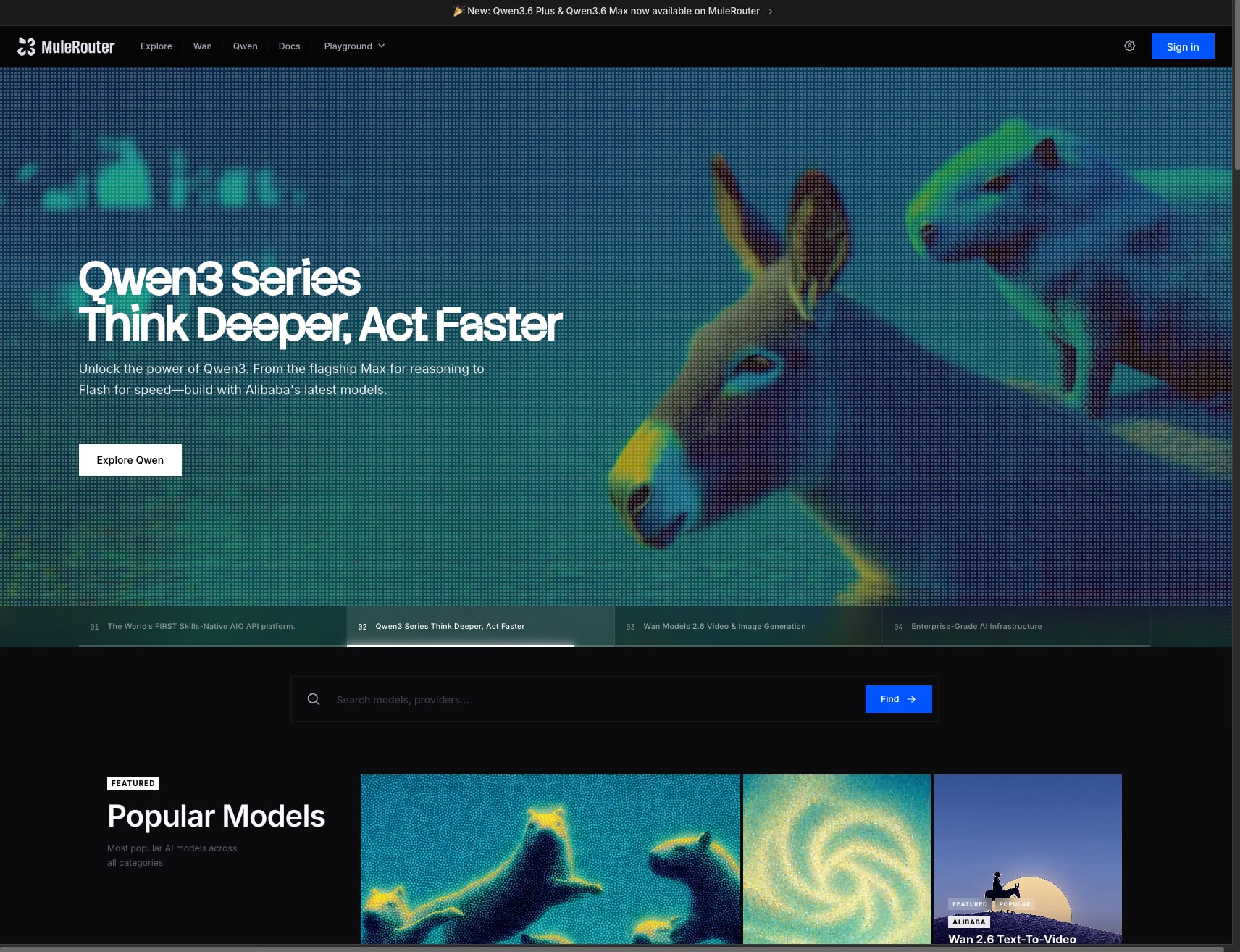 MuleRouter - Generative AI APIs for Images, Video (Wan), LLM (Qwen), and more! captured website design