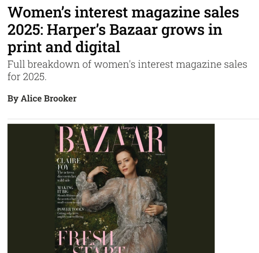 Women’s interest magazine sales 2025: Harper's Bazaar grows in print and digital - Press Gazette captured website design