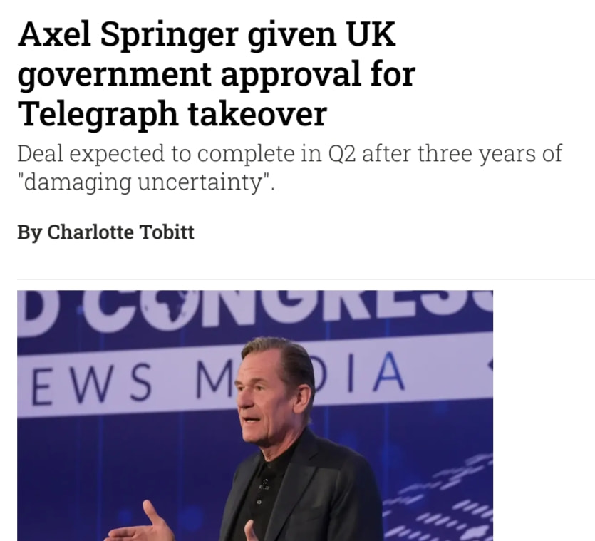 Axel Springer given UK govt approval for Telegraph takeover - Press Gazette captured website design