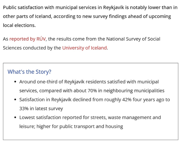 Reykjavík Residents Report Low Satisfaction with City Services captured website design