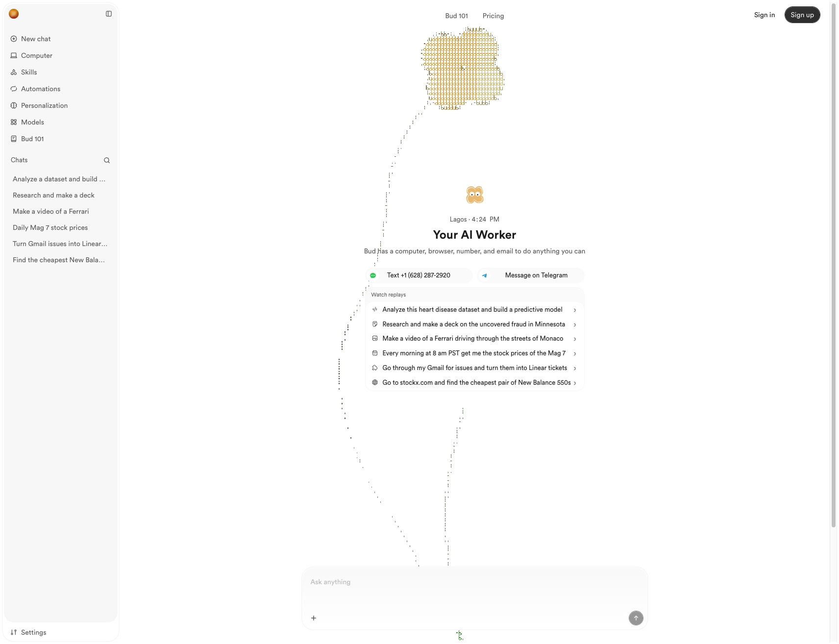 Bud - Your AI Worker captured website design