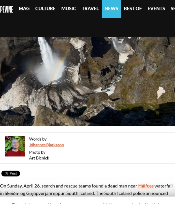 Man Found Dead Near Háifoss captured website design