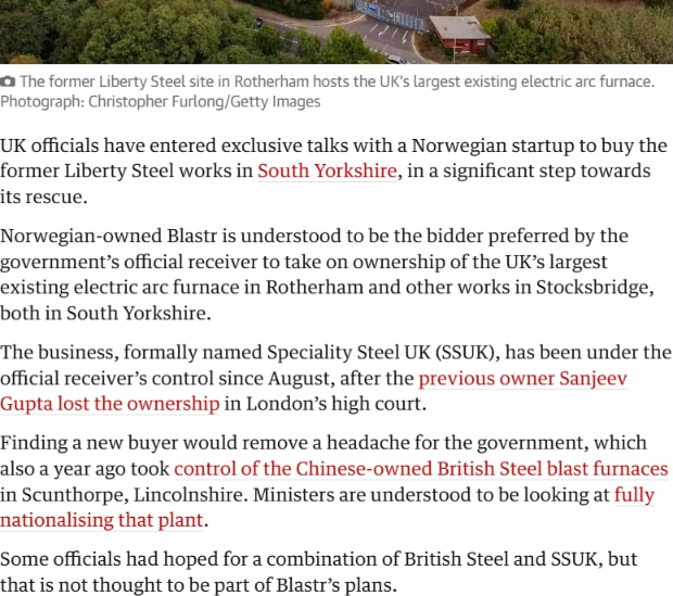 Norwegian group in talks to buy former Liberty Steel works in South Yorkshire | Steel industry | The Guardian captured website design
